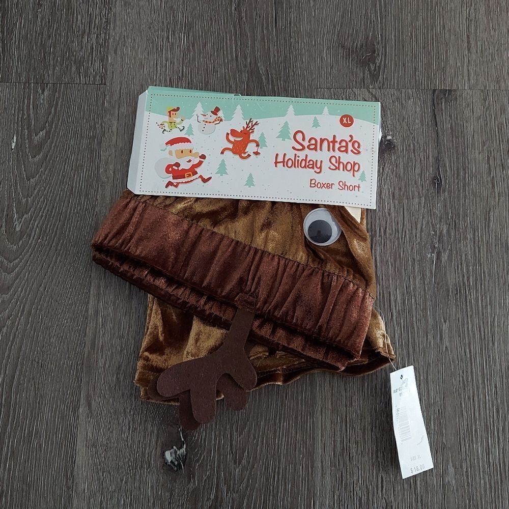 New Santa's Holiday Shop *Brown* Rudy Boxer Shorts! Size: Extra Large